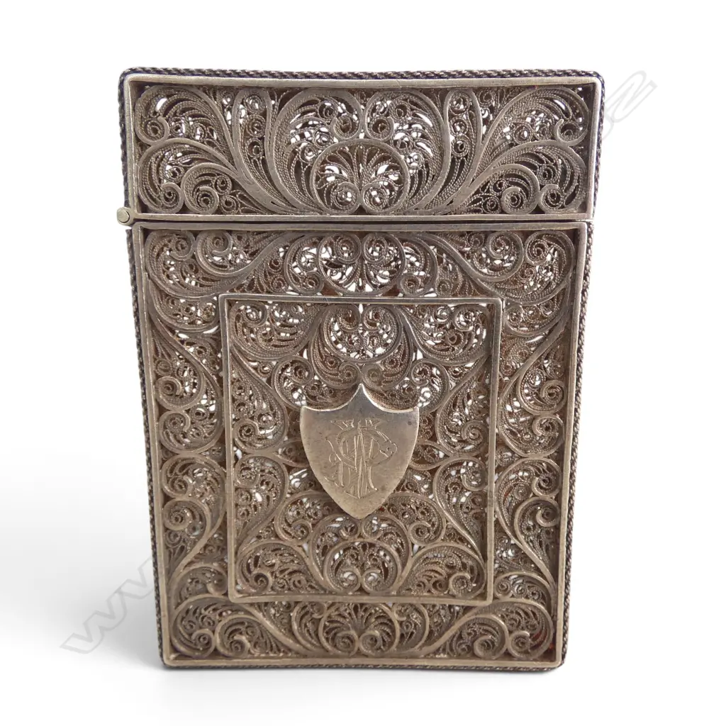 STG SILVER FILIGREE CARD CASE 70x50mm 47gms Image 1++