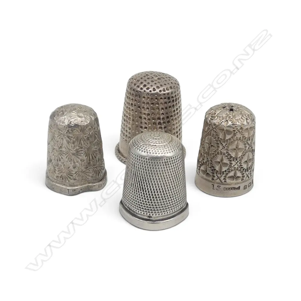 4 STG SILVER THIMBLES B'HAM 1903 etc, 19gms, 2 with dents at opening Image 1++