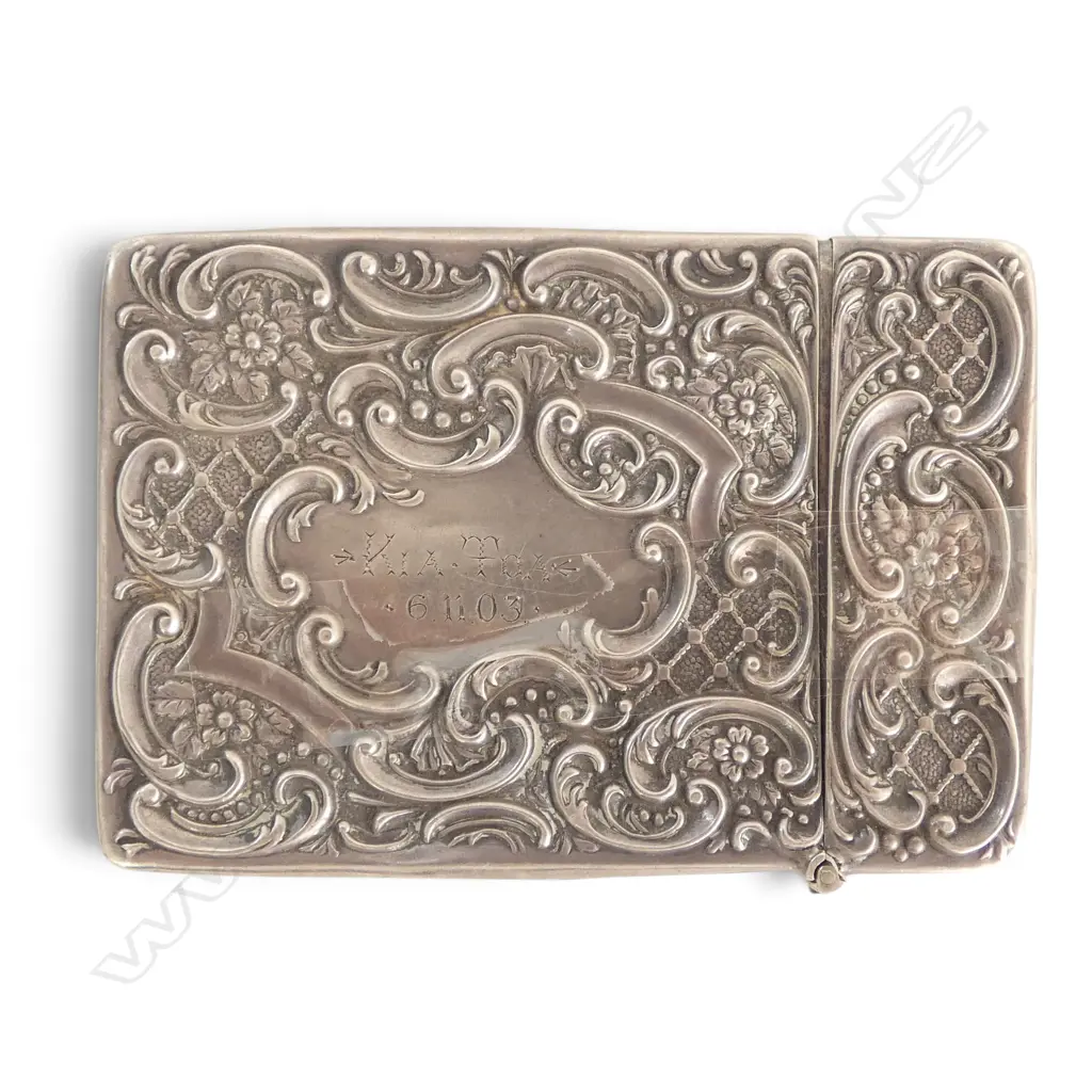 2 CARD CASES; LEATHER & STG SILVER 100x70mm AF 63gms Image 1++