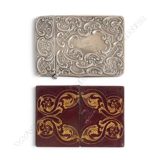 2 CARD CASES; LEATHER & STG SILVER 100x70mm AF 63gms
