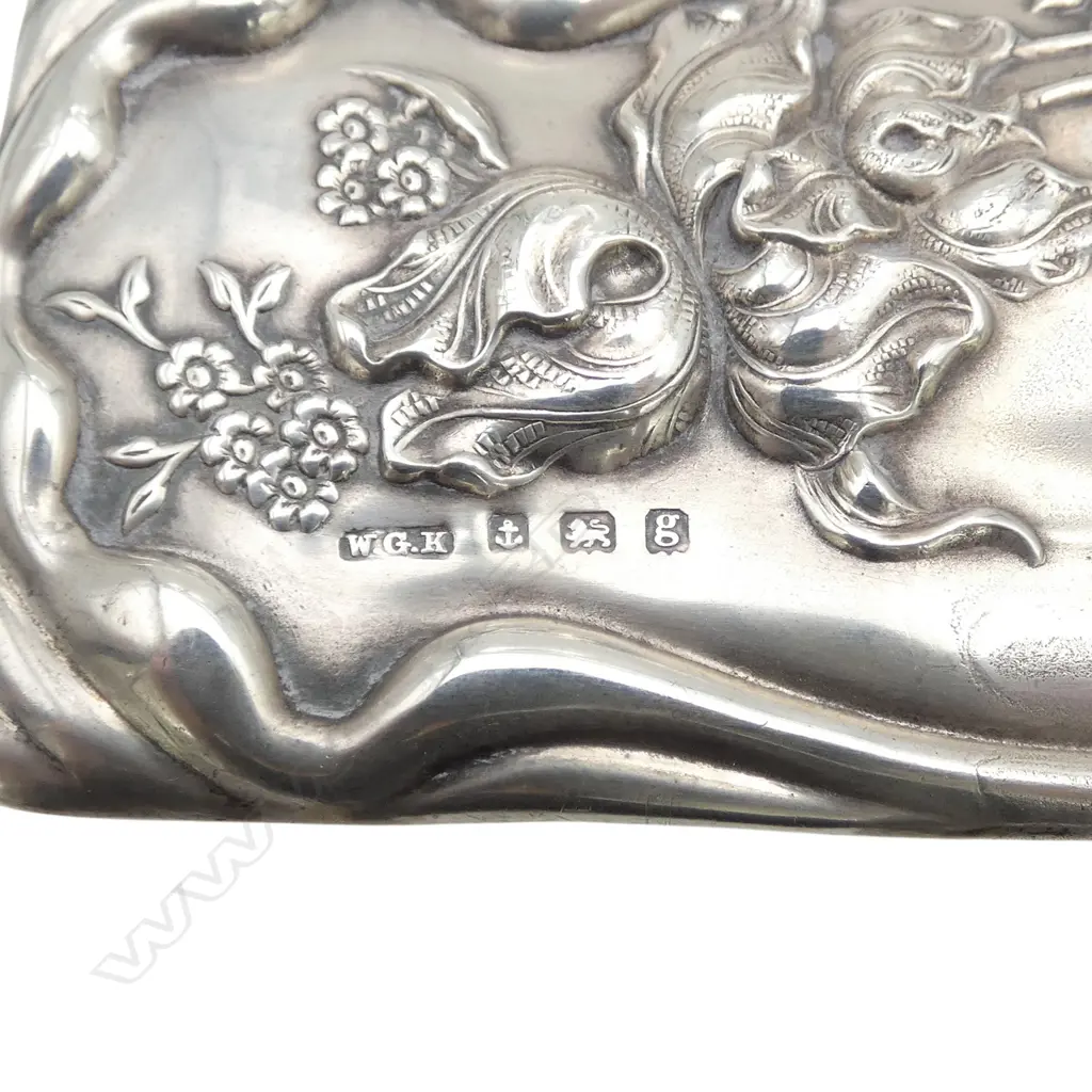 ART NOUVEAU STG SILVER & CRYSTAL TRINKET BOX, B'HAM 1906, W.45mm, L.110mm, H.35mm Image 1++