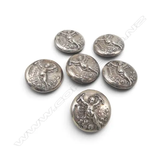 6 STG SILVER BUTTONS, LONDON 1901 30mm dia 56gms