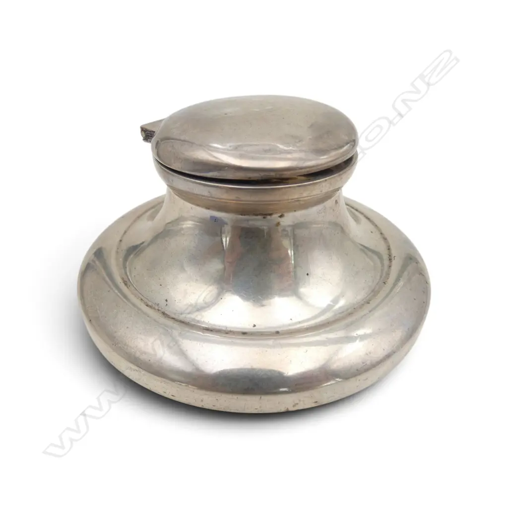 STG SILVER INKWELL, B'HAM 1926 MAPPIN & WEBB (rubbed hallmarks), weighted base, Dia.122mm Image 1++