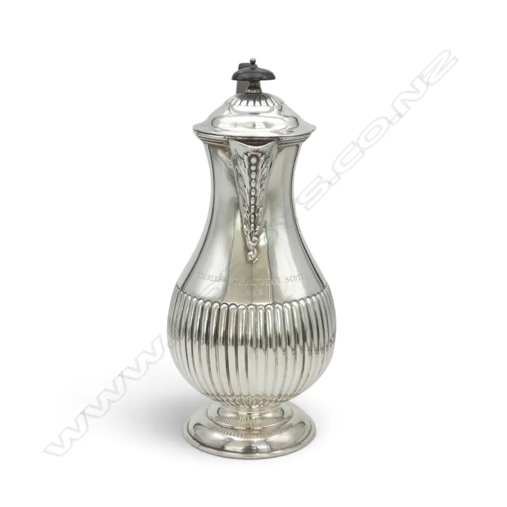 STG SILVER HOT WATER JUG, LONDON 1897, ENGRAVED TO 'CHARLES CUNNINGHAM SCOTT 1898, H.200mm 400gms Image 1++