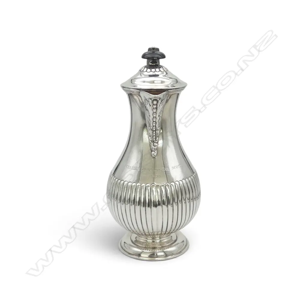 STG SILVER HOT WATER JUG, LONDON 1897, ENGRAVED TO 'CHARLES CUNNINGHAM SCOTT 1898, H.200mm 422gms Image 1++