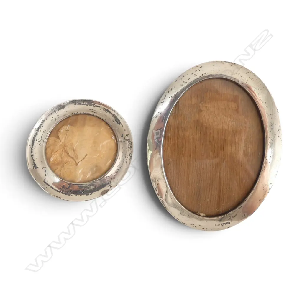 2 OLD STG SILVER PHOTO FRAMES. H's.165 & 100mm. Small 1 missing glass. Oak backs Image 1++