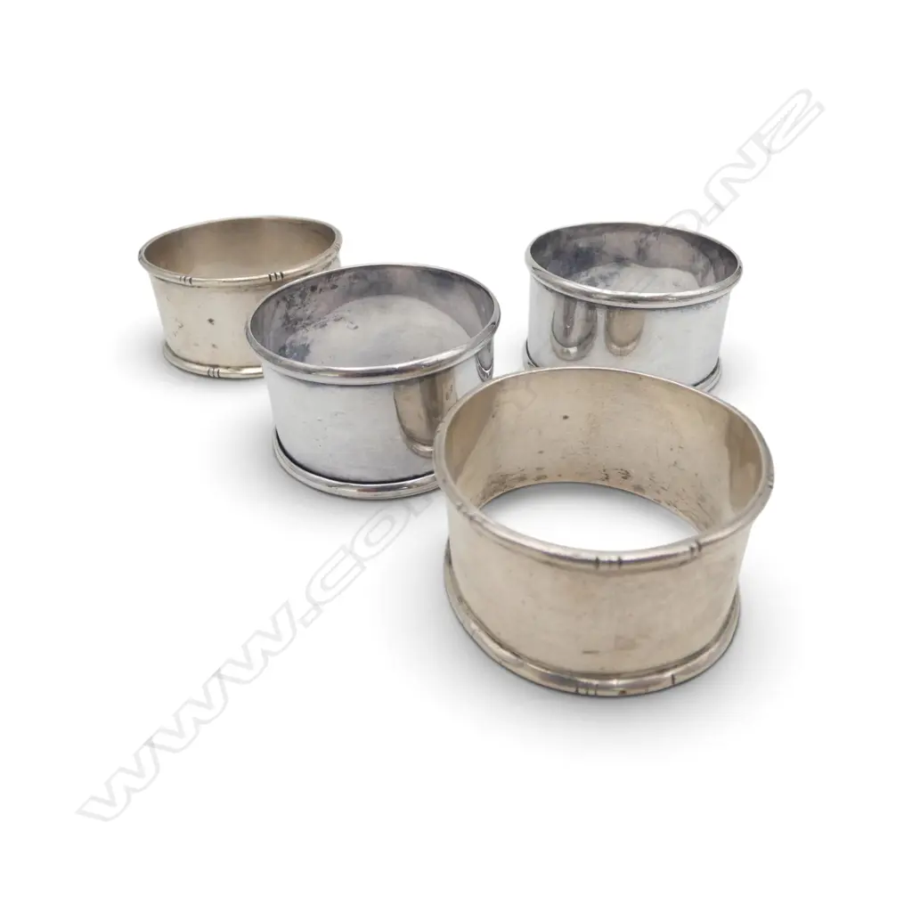 4 PLAIN STG SILVER NAPKIN RINGS (TWO PAIRS), B'HAM HALLMARKS, 51.6gms Image 1++