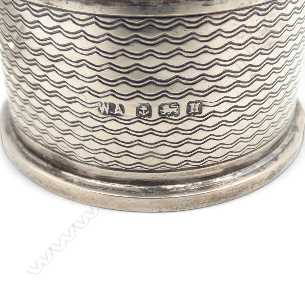 6 STG SILVER NAPKING RINGS, ENGINE TURNED DECORATION WITH INITIALS, ENGLISH HALLMARKS, 128gms Image 1++