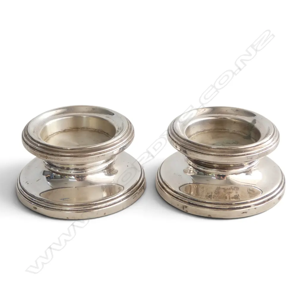 PR STG SILVER CANDLEHOLDERS, B'HAM 2009 H.50mm, 95mm dia WEIGHTED Image 1++