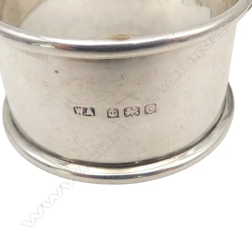 6 STG SILVER PLAIN NAPKIN RINGS WITH INITIALS, ENGLISH HALLMARKS, 96gms Image 1++
