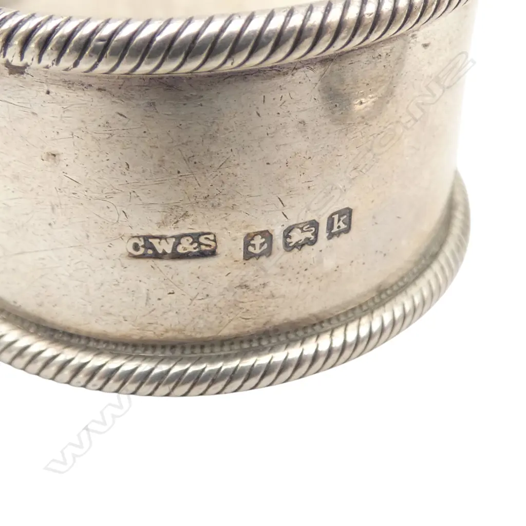 6 STG SILVER PLAIN NAPKIN RINGS WITH INITIALS, ENGLISH HALLMARKS, 96gms Image 1++