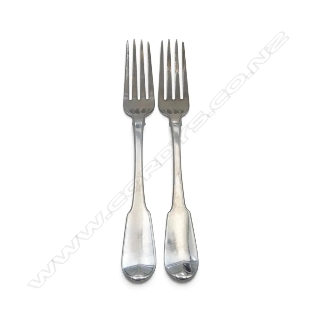 2 GEORGIAN STG SILVER TABLE FORKS, LONDON 1819, 138gms Image 1++