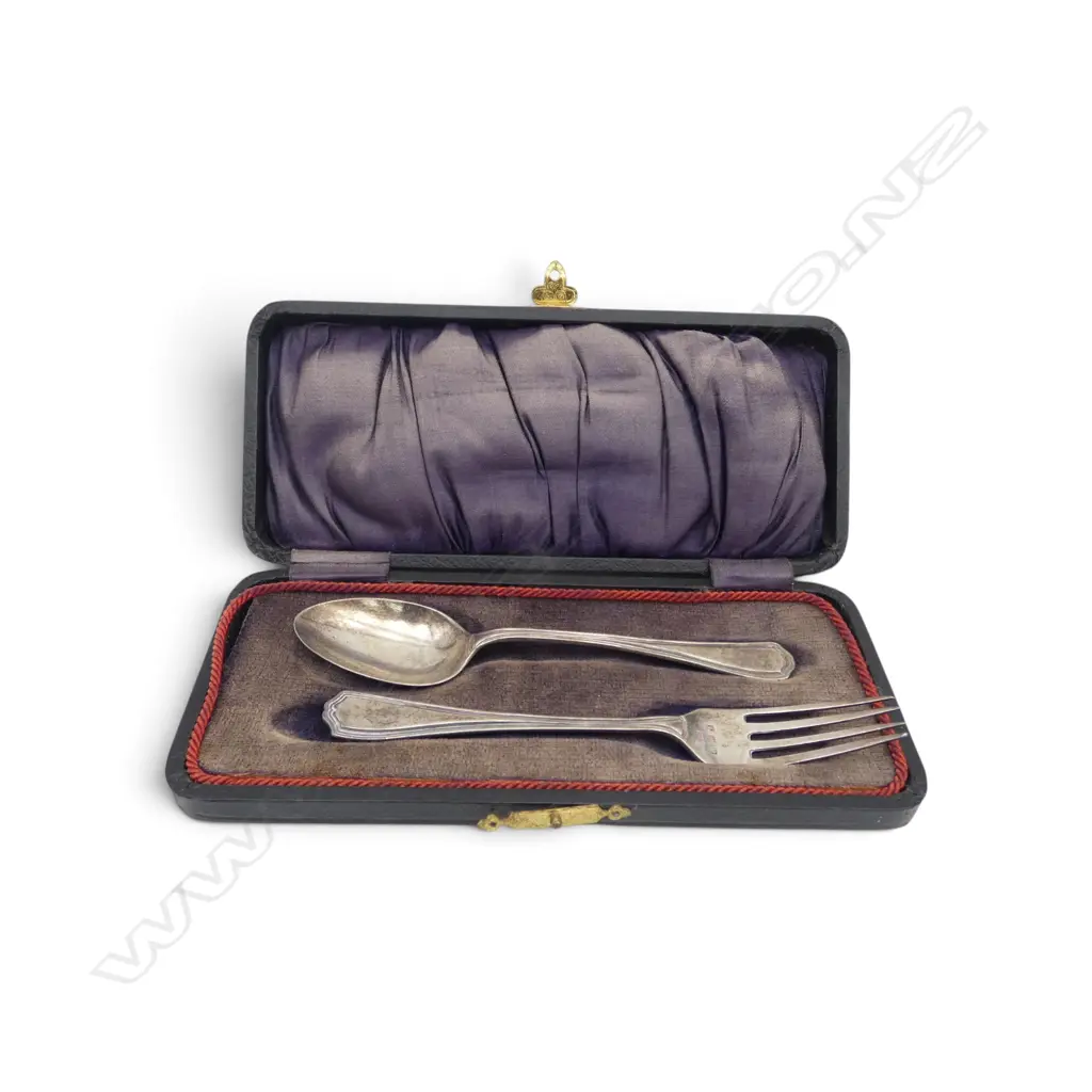 CASED STG SILVER SPOON & FORK, BIRMINGHAM 1915, 41gms Image 1++