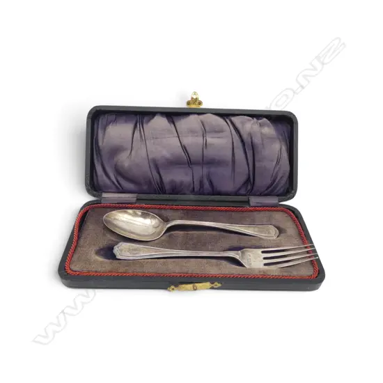 CASED STG SILVER SPOON & FORK, BIRMINGHAM 1915, 41gms