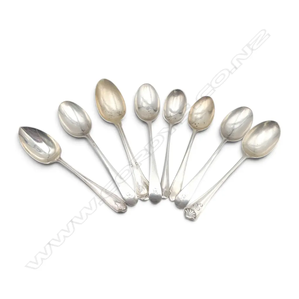 8 ASSTD. STG SILVER SPOONS ENGLISH HALLMARKS, SHEFFIELD 1911 etc, 194gms Image 1++