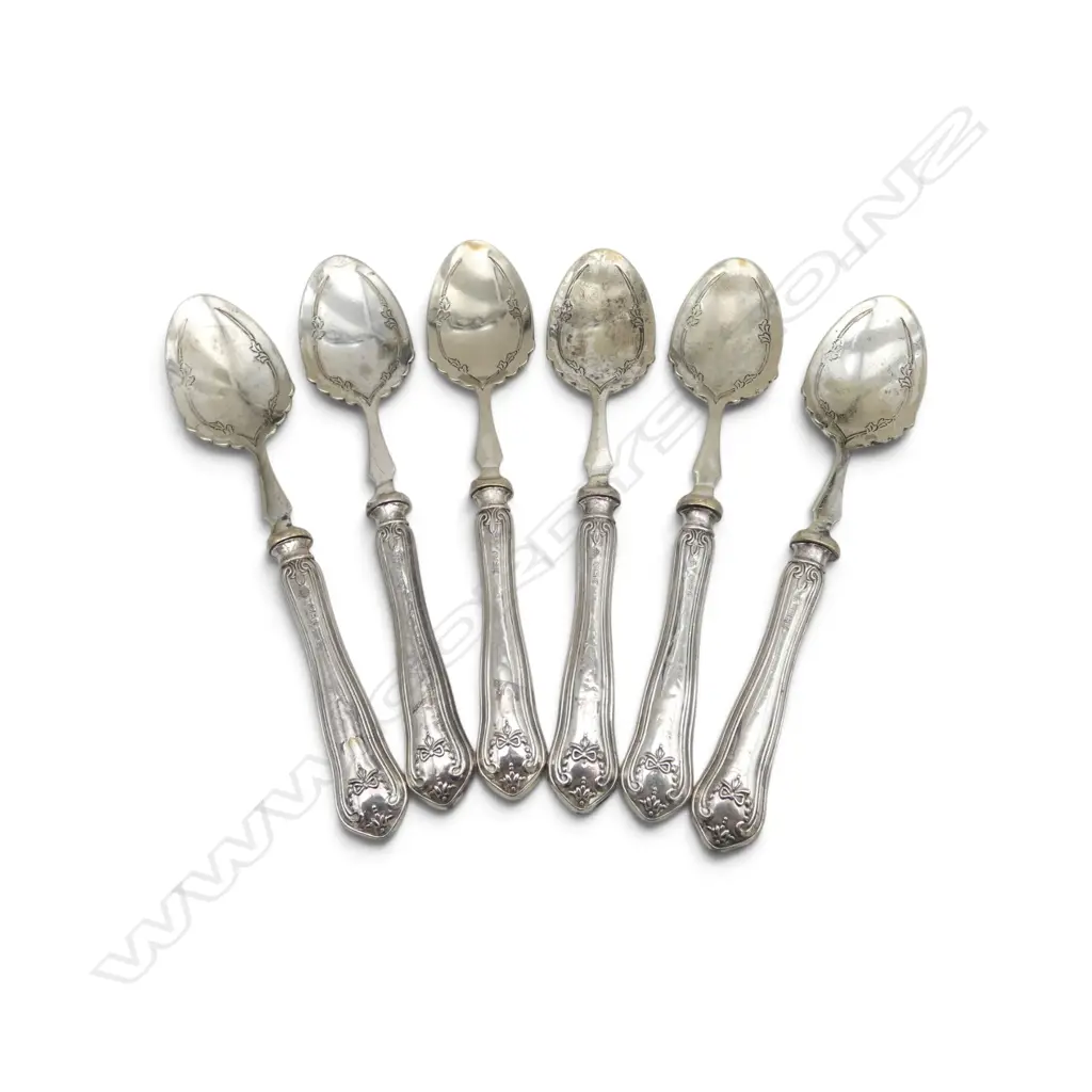 SET 6 STG SILVER HANDLE & EPNS SPOONS, SHEFFIELD 1945, (wear to EPNS), L.162mm Image 1++