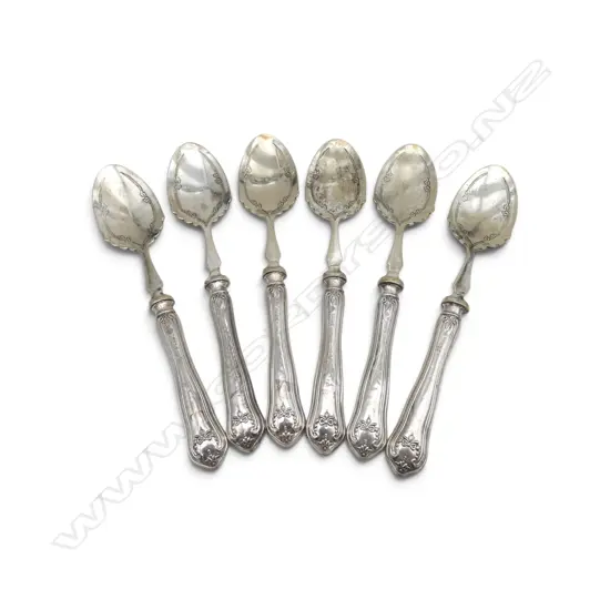 SET 6 STG SILVER HANDLE & EPNS SPOONS, SHEFFIELD 1945, (wear to EPNS), L.162mm