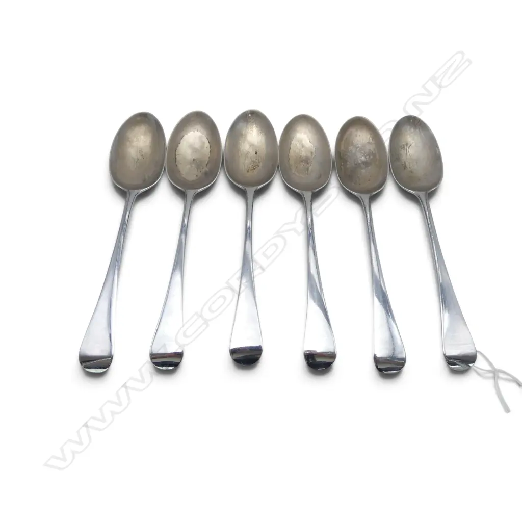 6 STG SILVER TABLE SPOONS, LONDON 1901, 419gms Image 1++
