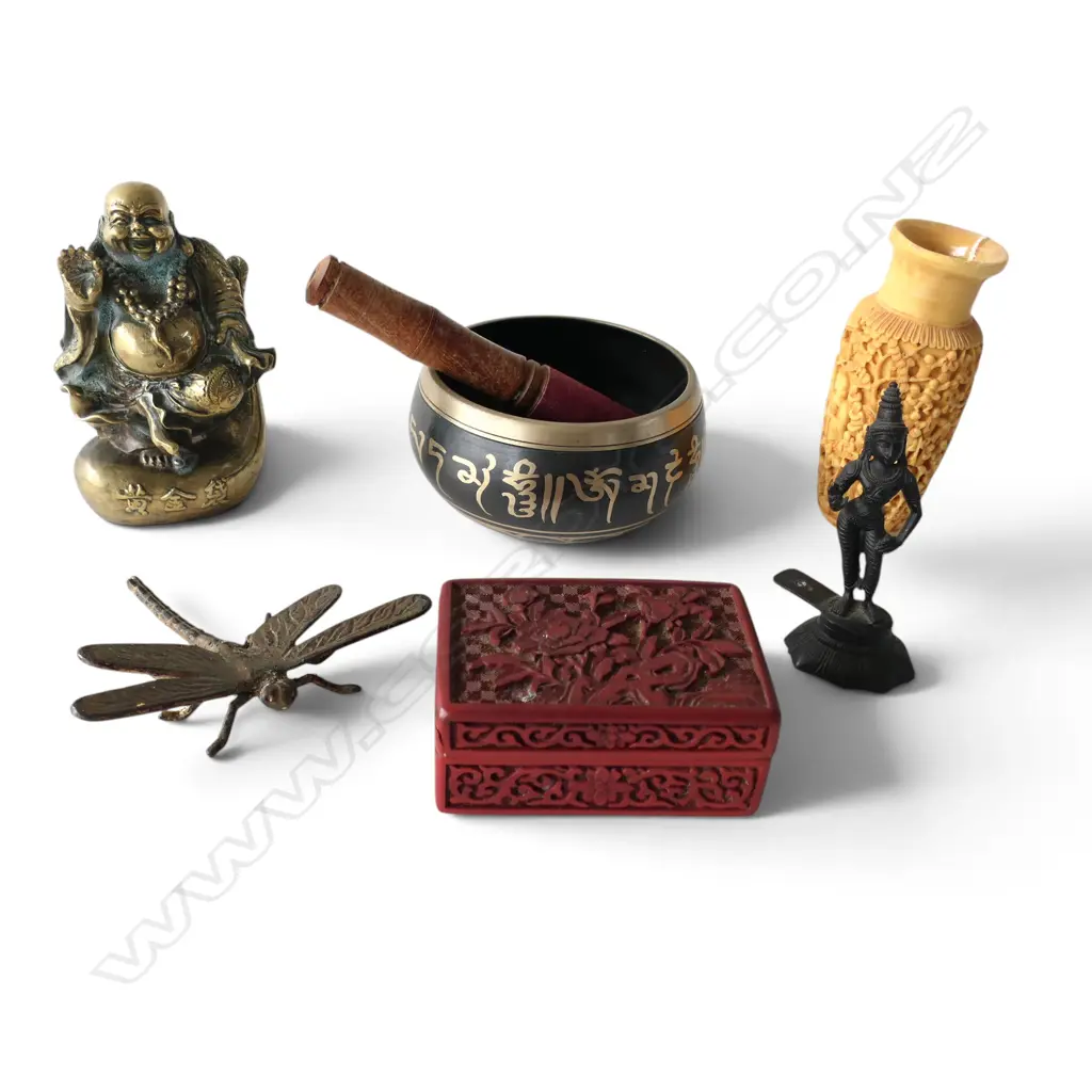 6 PCES OF ORIENTAL; BRASS BUDDHA, DRAGON FLY, etc Image 1++