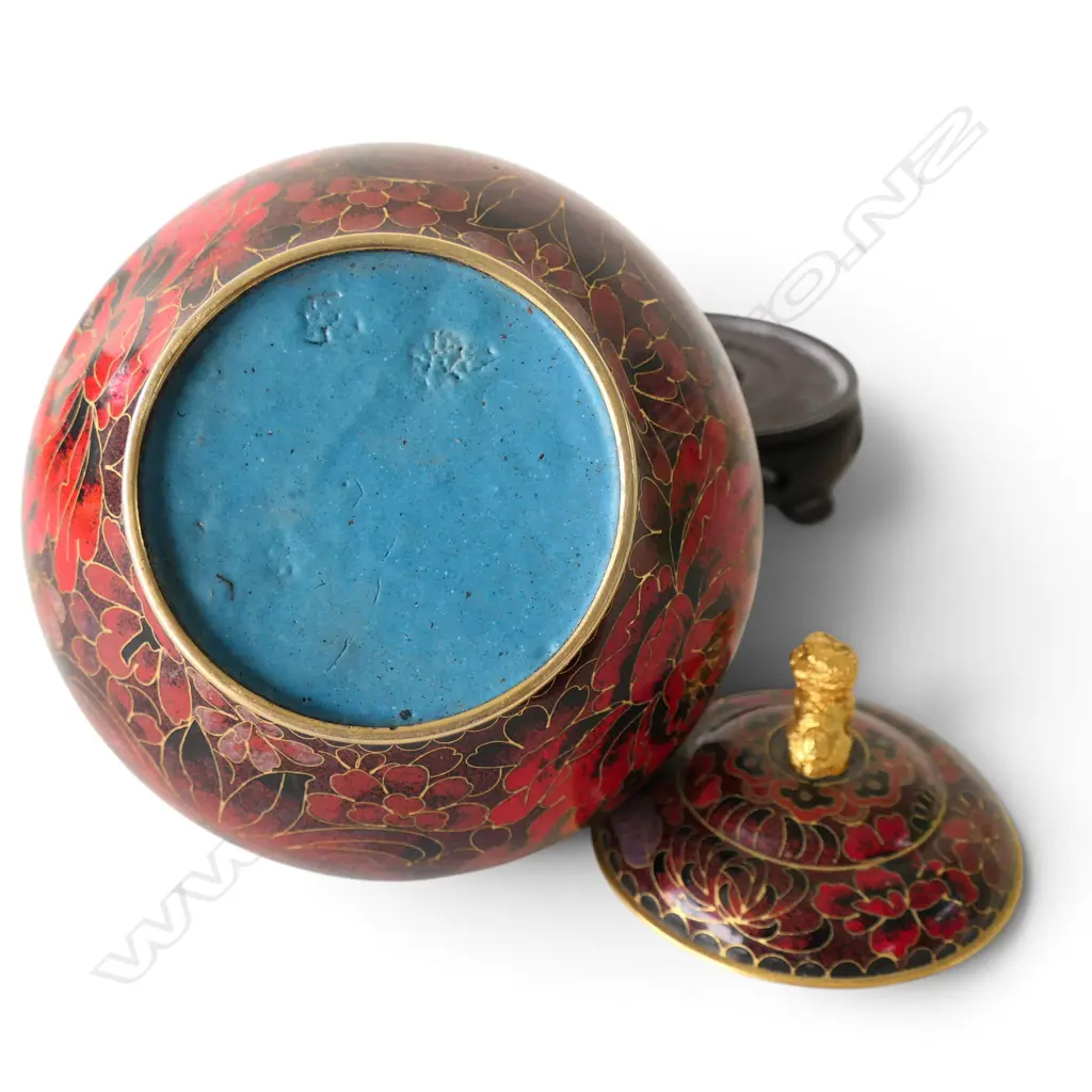 ORIENTAL LIDDED CLOISONNE VASE ON STAND H.215mm Image 1++