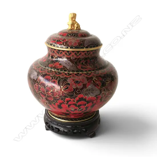 ORIENTAL LIDDED CLOISONNE VASE ON STAND H.215mm