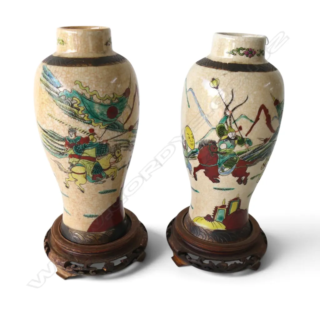 PR NAN KING STYLE CHINESE VASES w stands, H.245mm, both stamped to base Image 1++