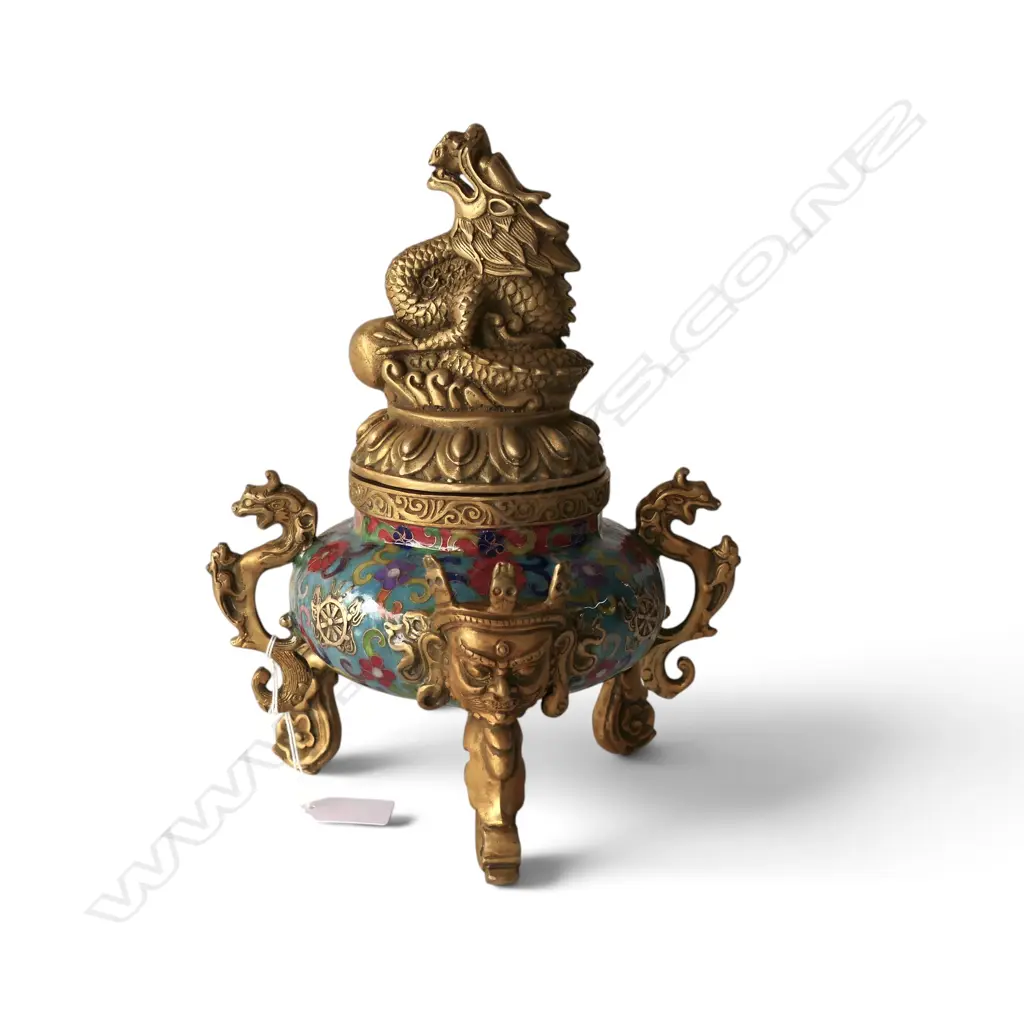 ORIENTAL GILT METAL / CLOISONNE LIDDED CONTAINER H.270mm Image 1++