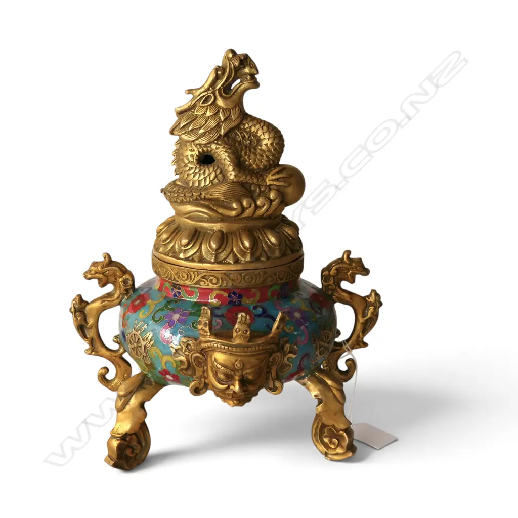 ORIENTAL GILT METAL / CLOISONNE LIDDED CONTAINER H.270mm Image 1++