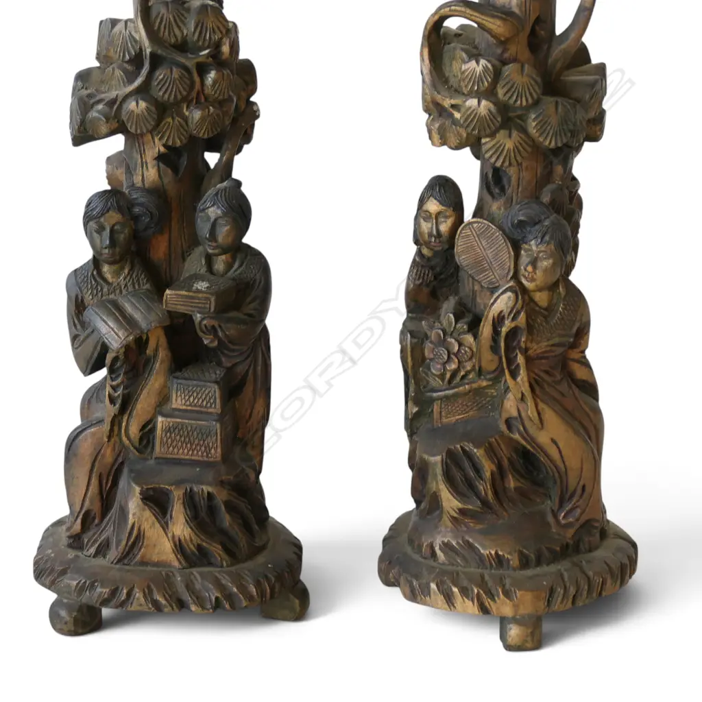 PR ORIENTAL GILT WOOD CANDLESTICKS H.345mm Image 1++