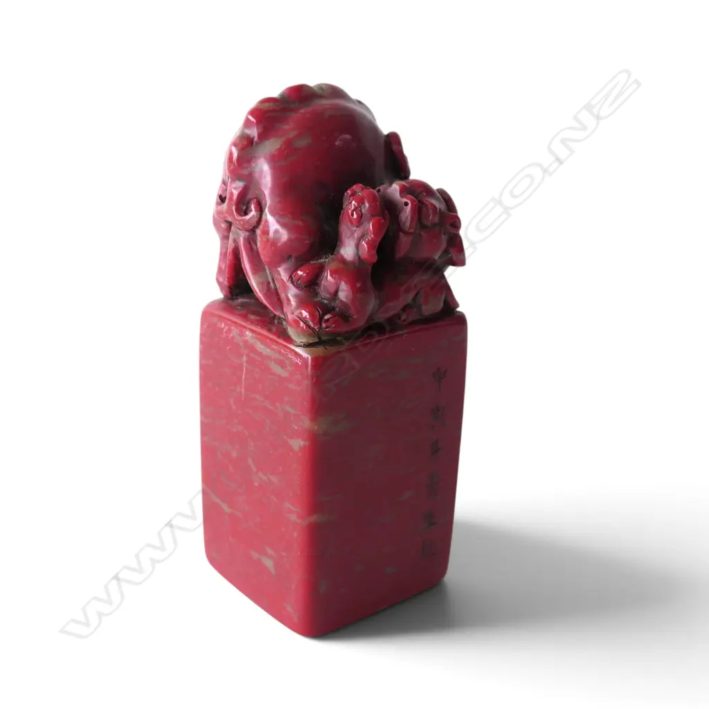 ORIENTAL CARVED SOAPSTONE CHOP SEAL H.145mm Image 1++