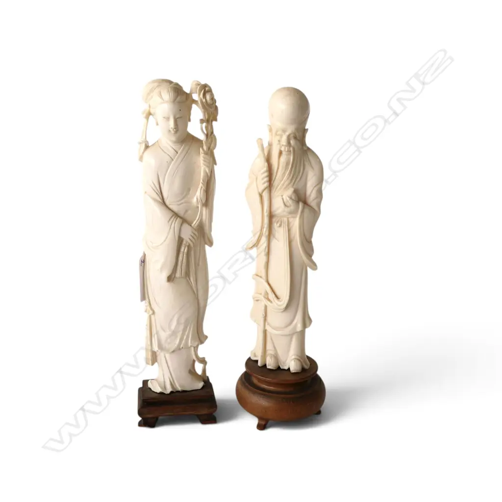 2 ORIENTAL IVORY FIGURES H.225mm Image 1++