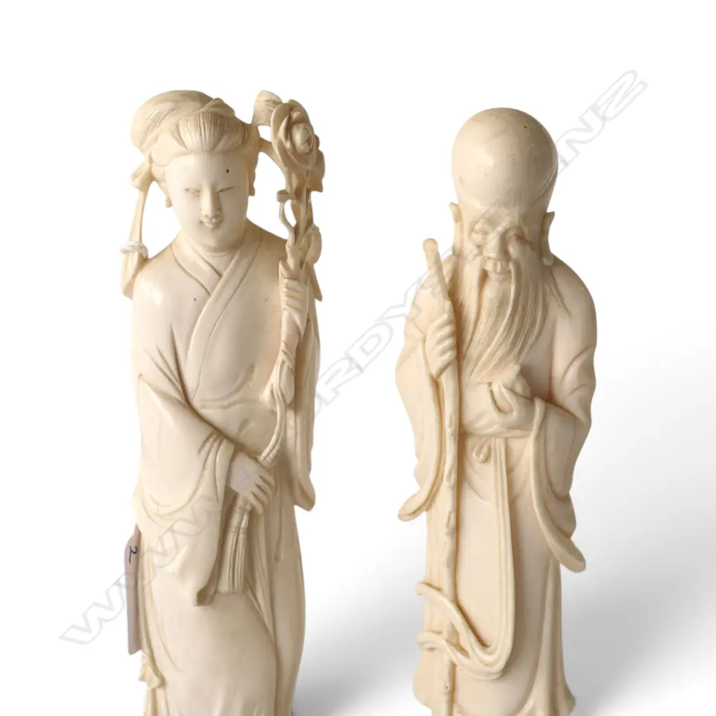 2 ORIENTAL IVORY FIGURES H.225mm Image 1++