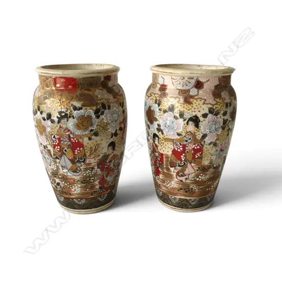 PR VINTAGE SATSUMA VASES H220MM 1 RESTORED
