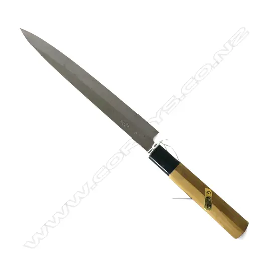 VINTAGE NEW OLD STOCK JAPANESE YANAGIBA SLICING KNIFE (SUISHINSHI EITCHU BRAND), BOXED L.340mm