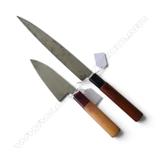 JAPANESE MINAMOTO CARBON STEEL CHEF'S KNIFE & PARING KNIFE, both signed to blade