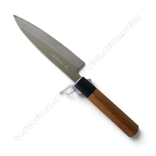 TOJIRO ZEN JAPANESE KITCHEN KNIFE, STAINLESS STEEL, MAGNOLIA WOOD HANDLE, signed to blade
