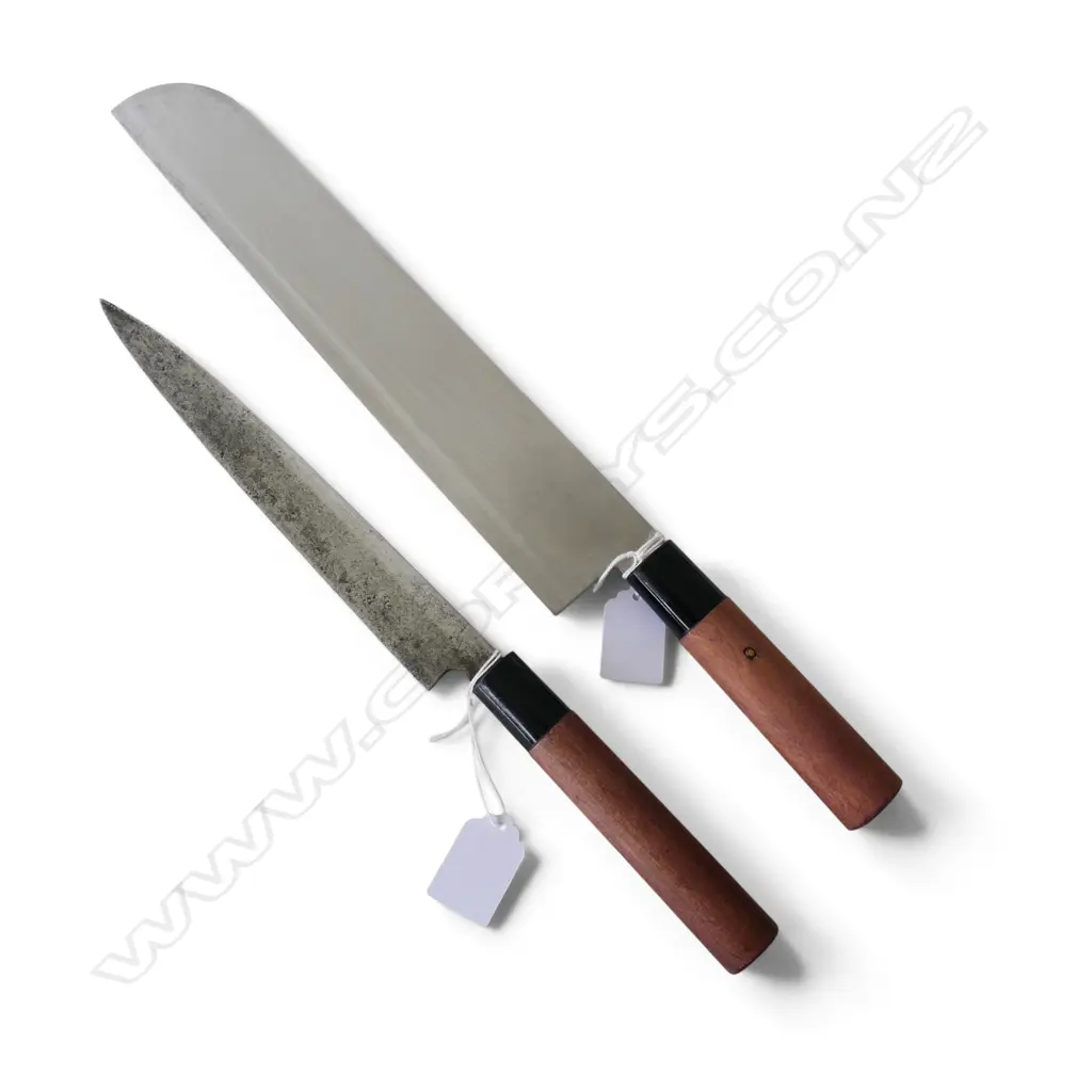 JAPANESE NAKIRI VEGETABLE KNIFE by Seki Munekage & VINTAGE YANAGIBA CARBON STEEL SASHIMI SLICER Image 1++
