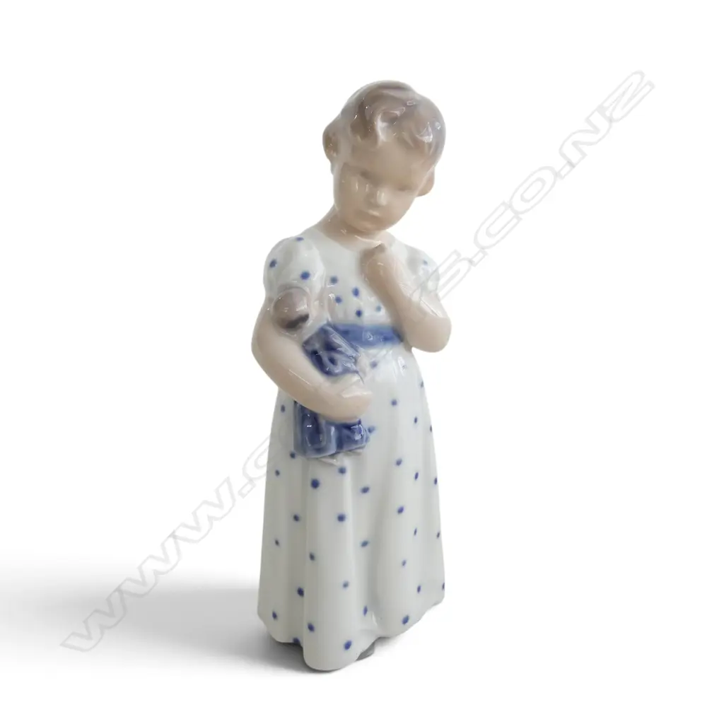 ROYAL COPENHAGEN FIGURINE Girl w Doll by Ada Bonfils c.1938, H.140mm Image 1++
