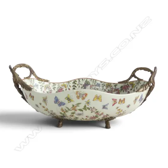 DECORATIVE CERAMIC DISH w. APPLIED METAL HANDLES W.480mm