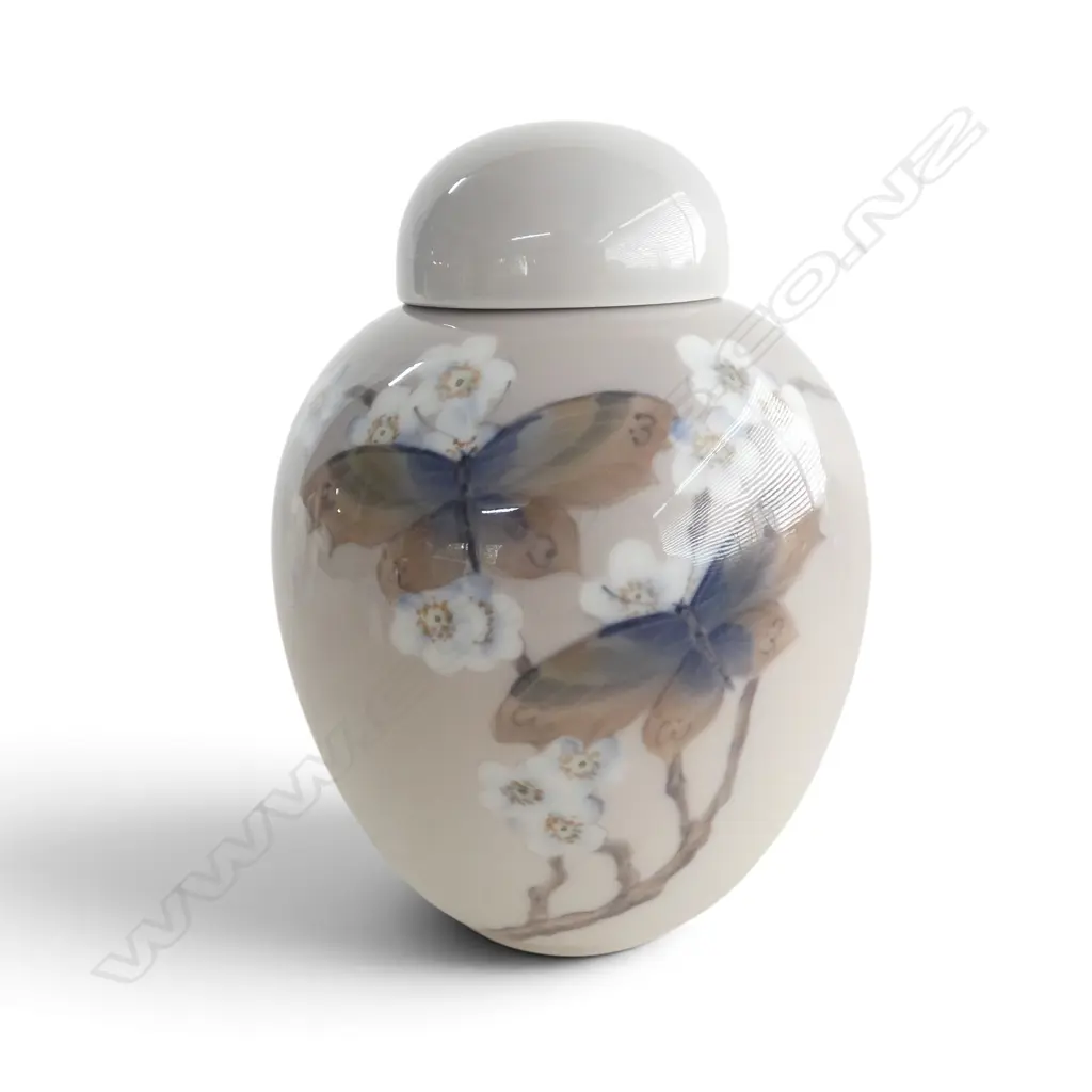 ROYAL COPENHAGEN GINGER JAR w blossom & butterflies (1965), H.150mm Image 1++