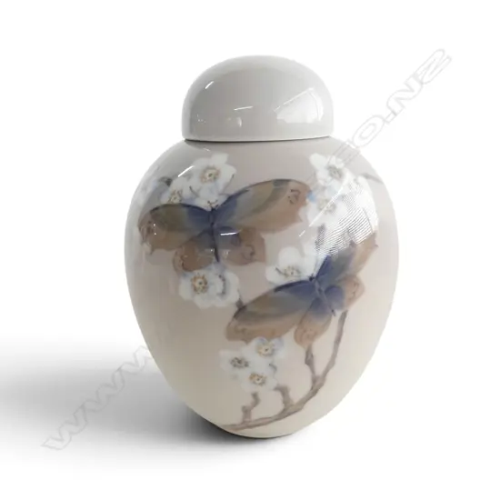 ROYAL COPENHAGEN GINGER JAR w blossom & butterflies (1965), H.150mm