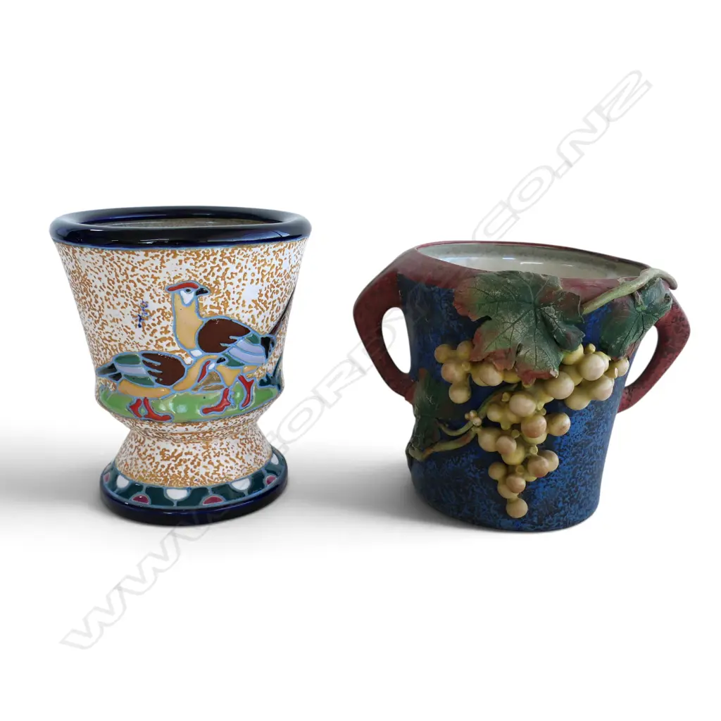  2 AMPHORA CHINA VASES PHEASANT & GRAPE DESIGNS H160MM Image 1++