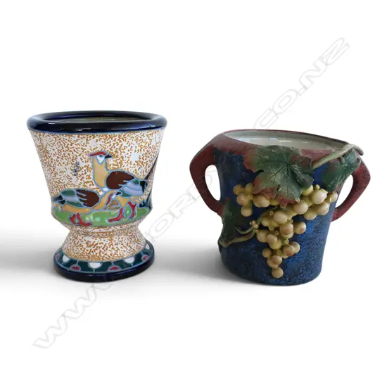  2 AMPHORA CHINA VASES PHEASANT & GRAPE DESIGNS H160MM