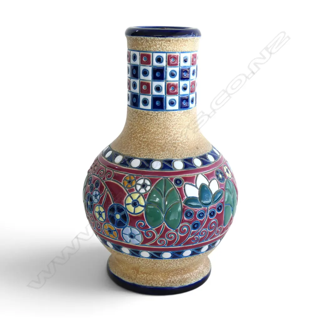 1920'S ART DECO BOHEMIAN CERAMIC CAMPINA AMPHORA VASE WITH KINGFISHER BIRD, STAMP TO BASE MODEL,H.300MM Image 1++