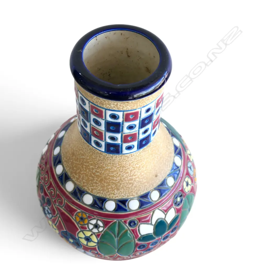 1920'S ART DECO BOHEMIAN CERAMIC CAMPINA AMPHORA VASE WITH KINGFISHER BIRD, STAMP TO BASE MODEL,H.300MM Image 1++