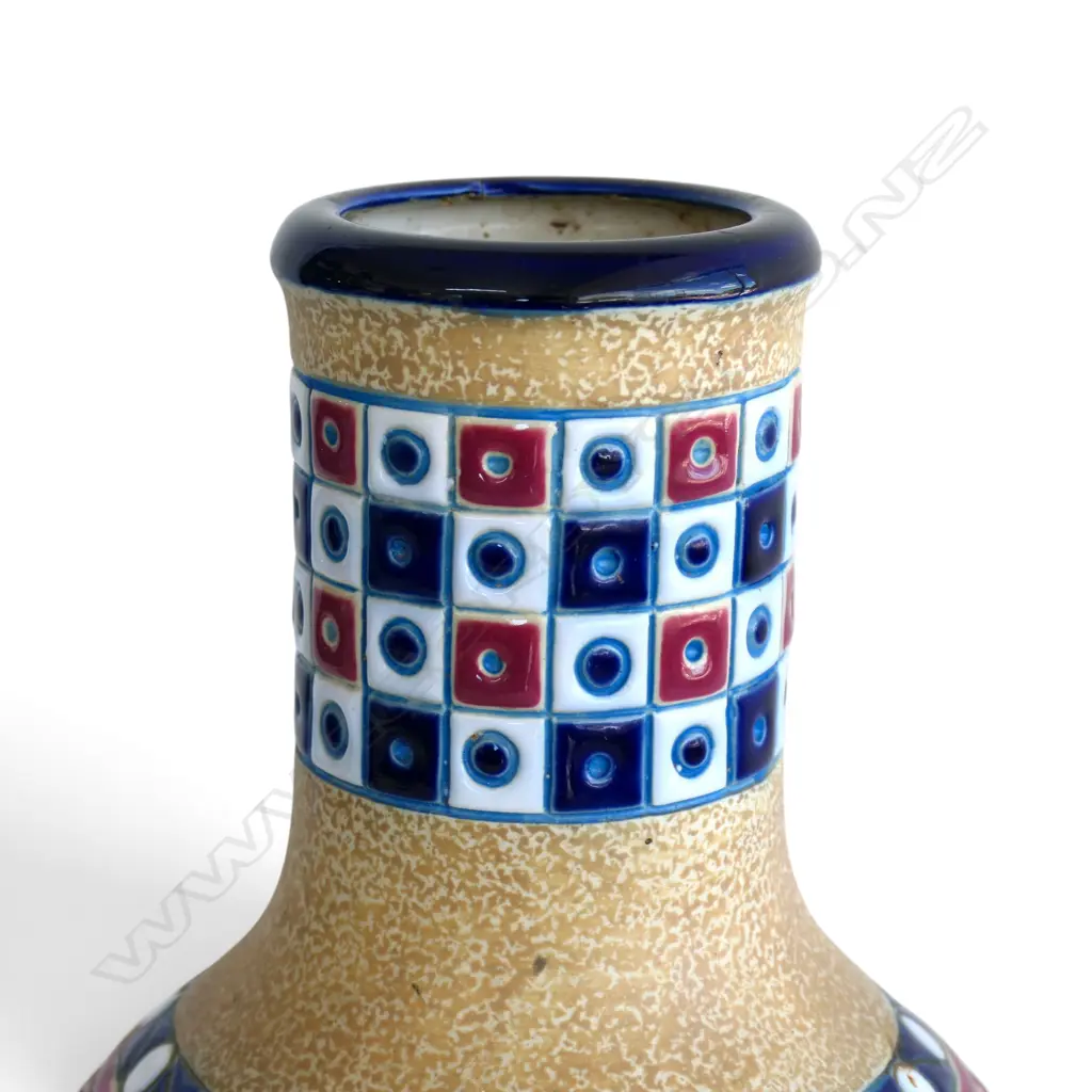 1920'S ART DECO BOHEMIAN CERAMIC CAMPINA AMPHORA VASE WITH KINGFISHER BIRD, STAMP TO BASE MODEL,H.300MM Image 1++