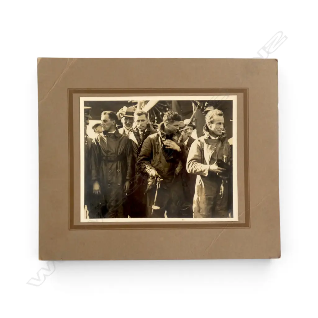 VINTAGE PHOTOGRAPH OF SIR CHARLES KINGSFORD SMITH AND MEMBERS OF THE SOUTHERN CROSS CREW mounted on board 157x200mm Image 1++