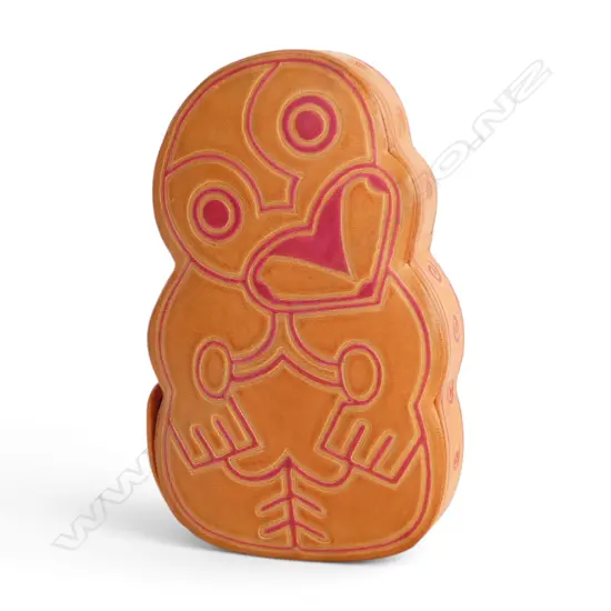 VINTAGE TIKI FORM TOOLED LEATHER TIKI MONEY BANK H.170mm