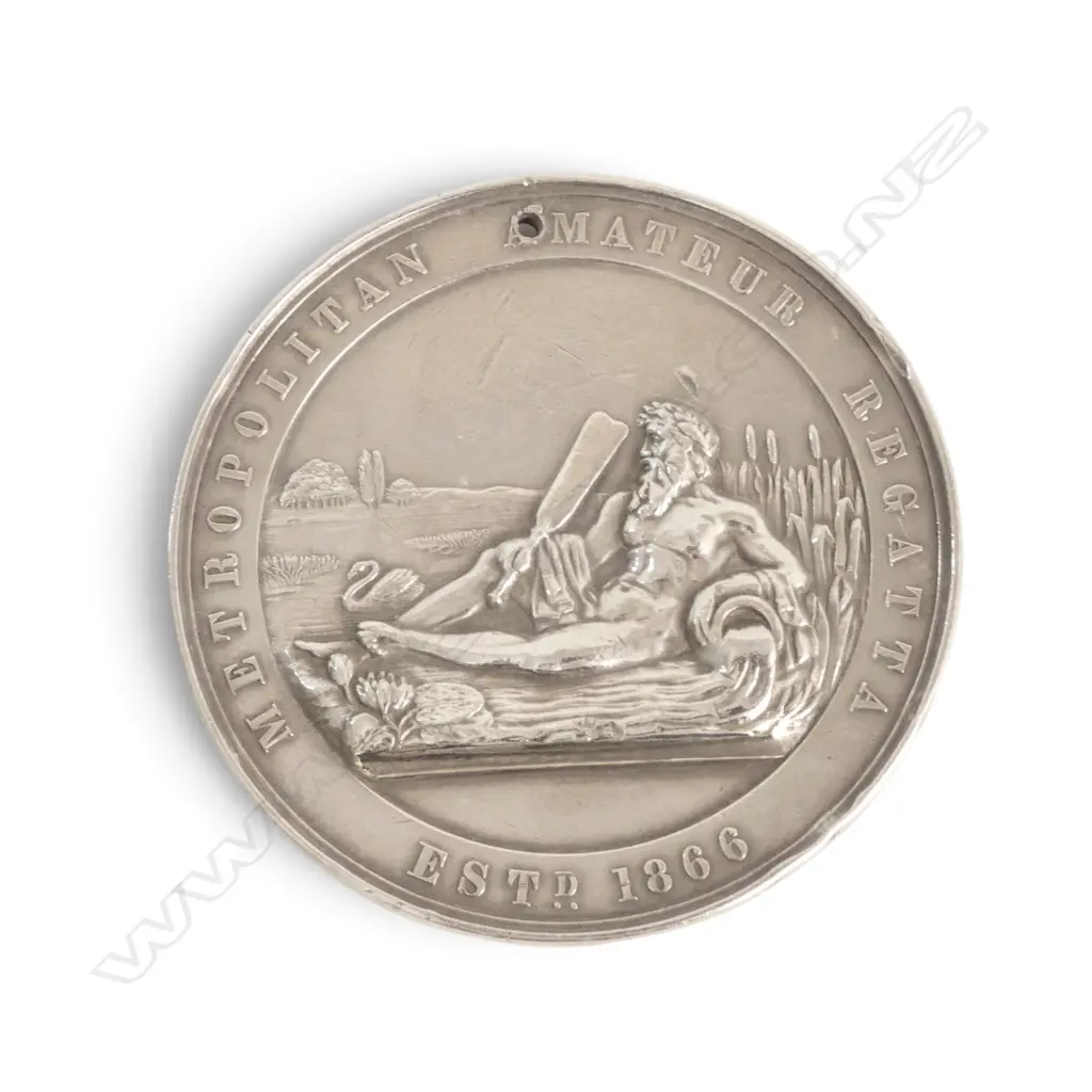 999 SILVER MEDAL, METROPOLITAN AMATEUR REGATTA / THAMES CHALLENGER CUP SENIOR FOURS BY PINCHES LONDON 63mm dia 121gms Image 1++
