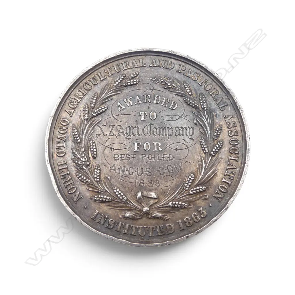 SILVER 1883 'NORTH OTAGO AGRICULTURAL & PASTORAL ASSOC. 1863 MEDAL.... Image 1++